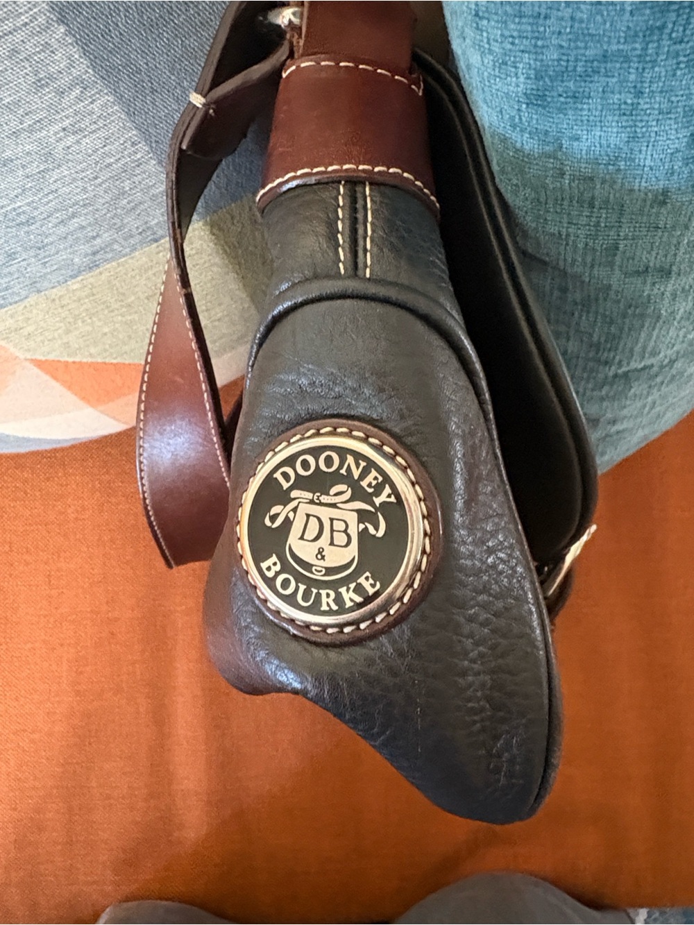 Dooney & Bourke Black Pebbled Leather Shoulder Bag with Brown Trim - Picture 4 of 6